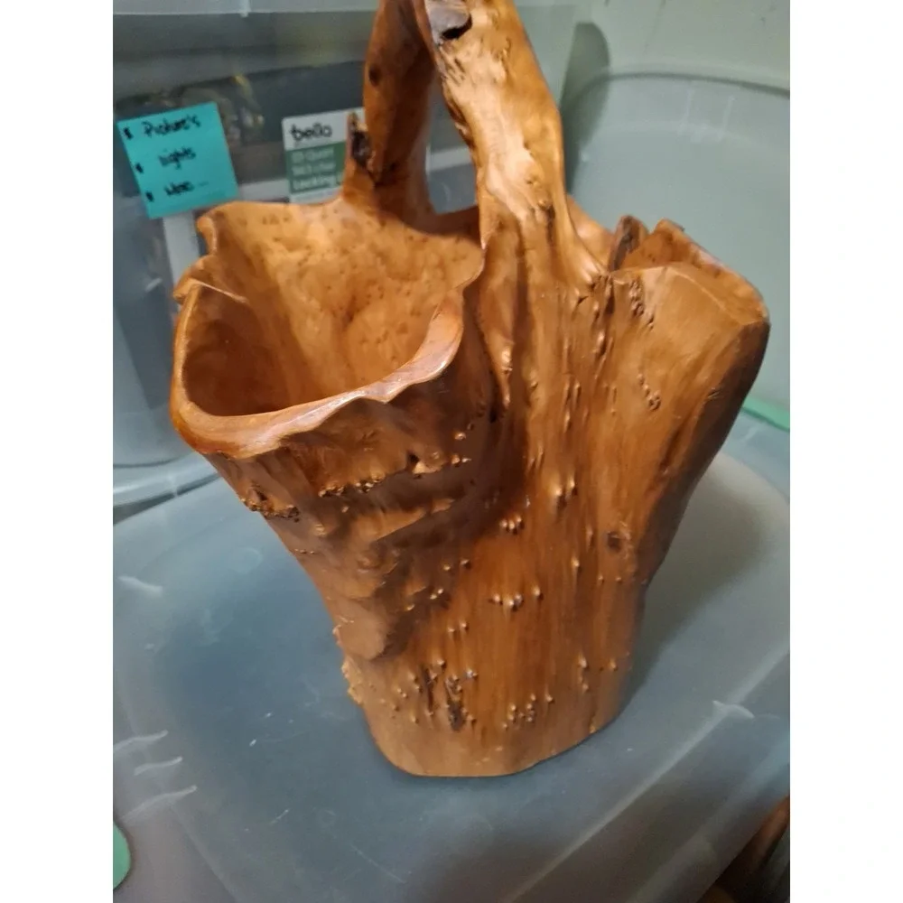 Hand Carved Burl Root Wood Vintage Large Basket 9
